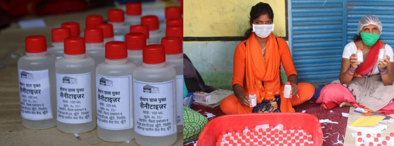 सखी मंडल की बहनें निभा रही कोरोना से जंग में अहम भूमिका, बना रही हैं तुलसी एवं लेमनग्रास युक्त सैनिटाइजर